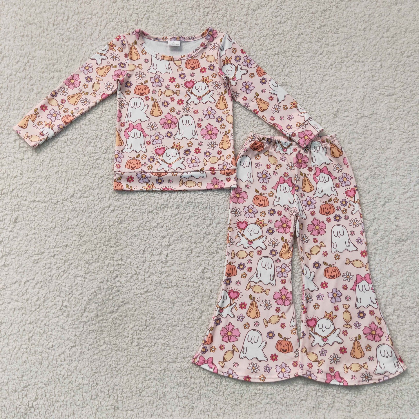 GLP3400 Halloween Spooky Flowers Long Sleeve Pants Girls Set