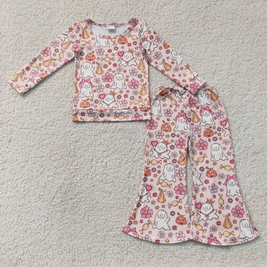 GLP3400 Halloween Spooky Flowers Long Sleeve Pants Girls Set