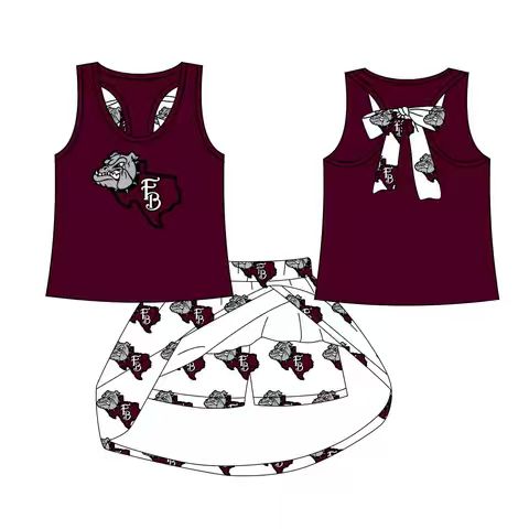 Custom Moq 5 football team bulldog maroon sleeveless skirt skorts girls set