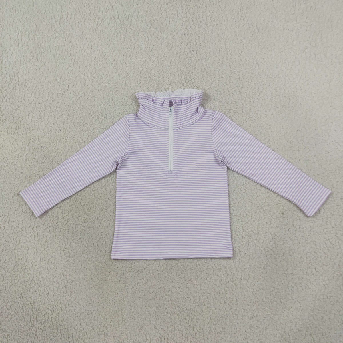 GT1758 Purple Striped Zipper Long Sleeve Girls Top