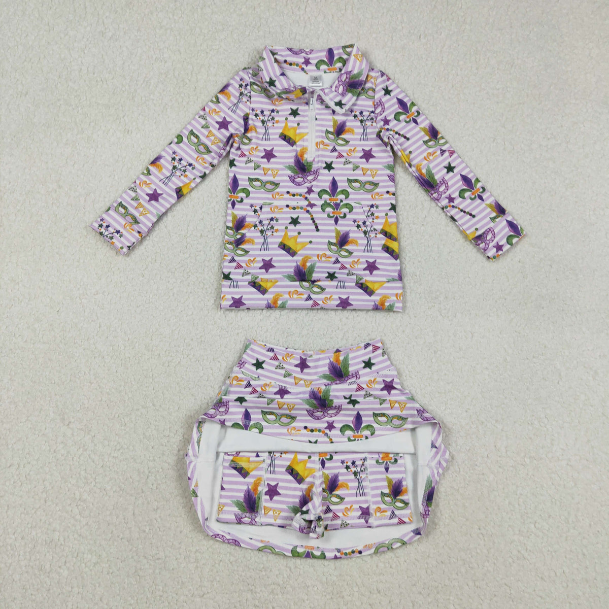 GLD1415 colorful flowers floral long sleeve purple skorts skirt girls set