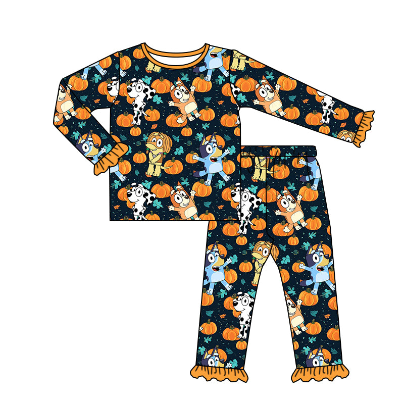 custom S 8.24 Pumpkin cartoon dog long sleeve pants girls pajamas