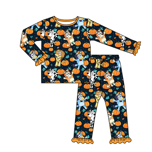 custom S 8.24 Pumpkin cartoon dog long sleeve pants girls pajamas