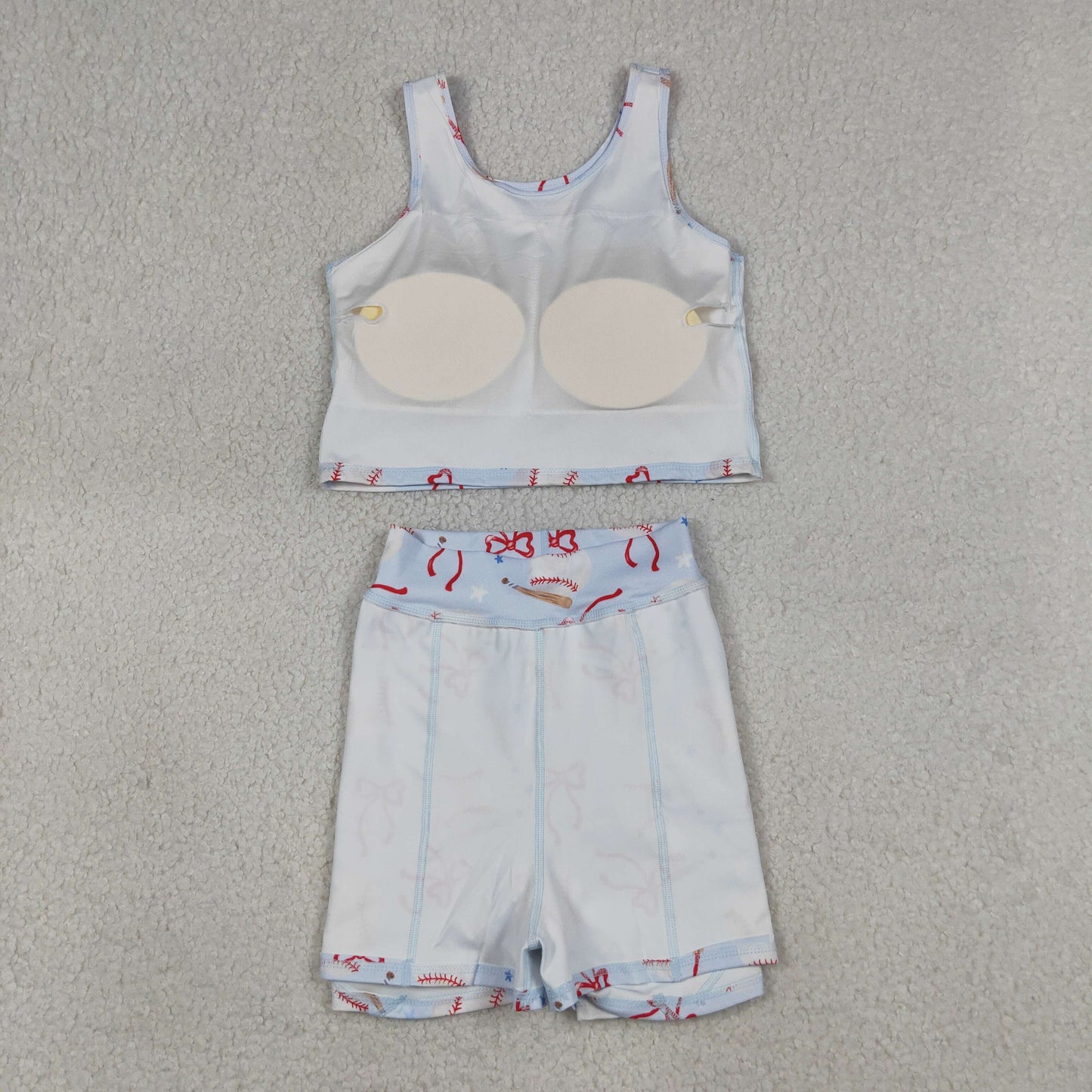 GSD3835 Yoga Baseball Bows Blue Sleeveless Skorts Girls Set