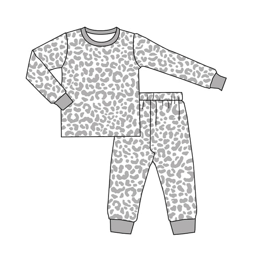 custom Grey leopard long sleeve pants boys pajamas