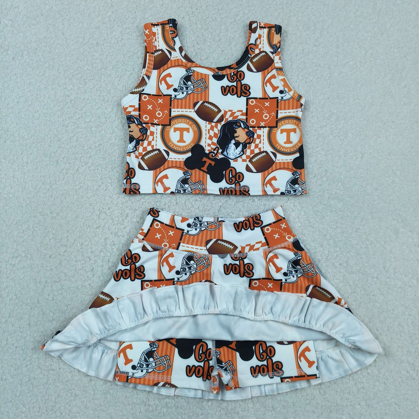 GSD3613 Yoga Football Item Red Yellow Sleeveless Skorts Girls Set