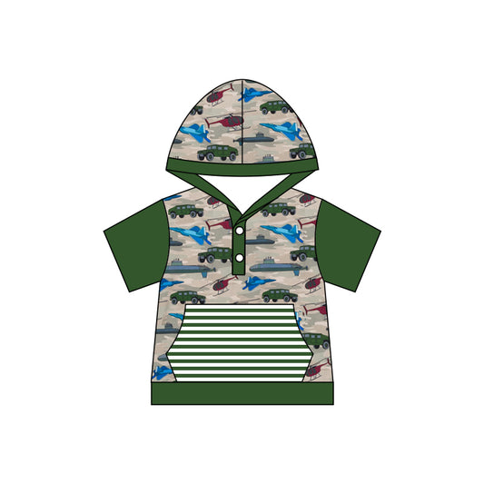 preorder BT0472 Submarine truck green pocket short sleeve hoodie boys pullover