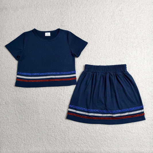 GSD3811 Navy Blue Short Sleeve Shorts Girls Set