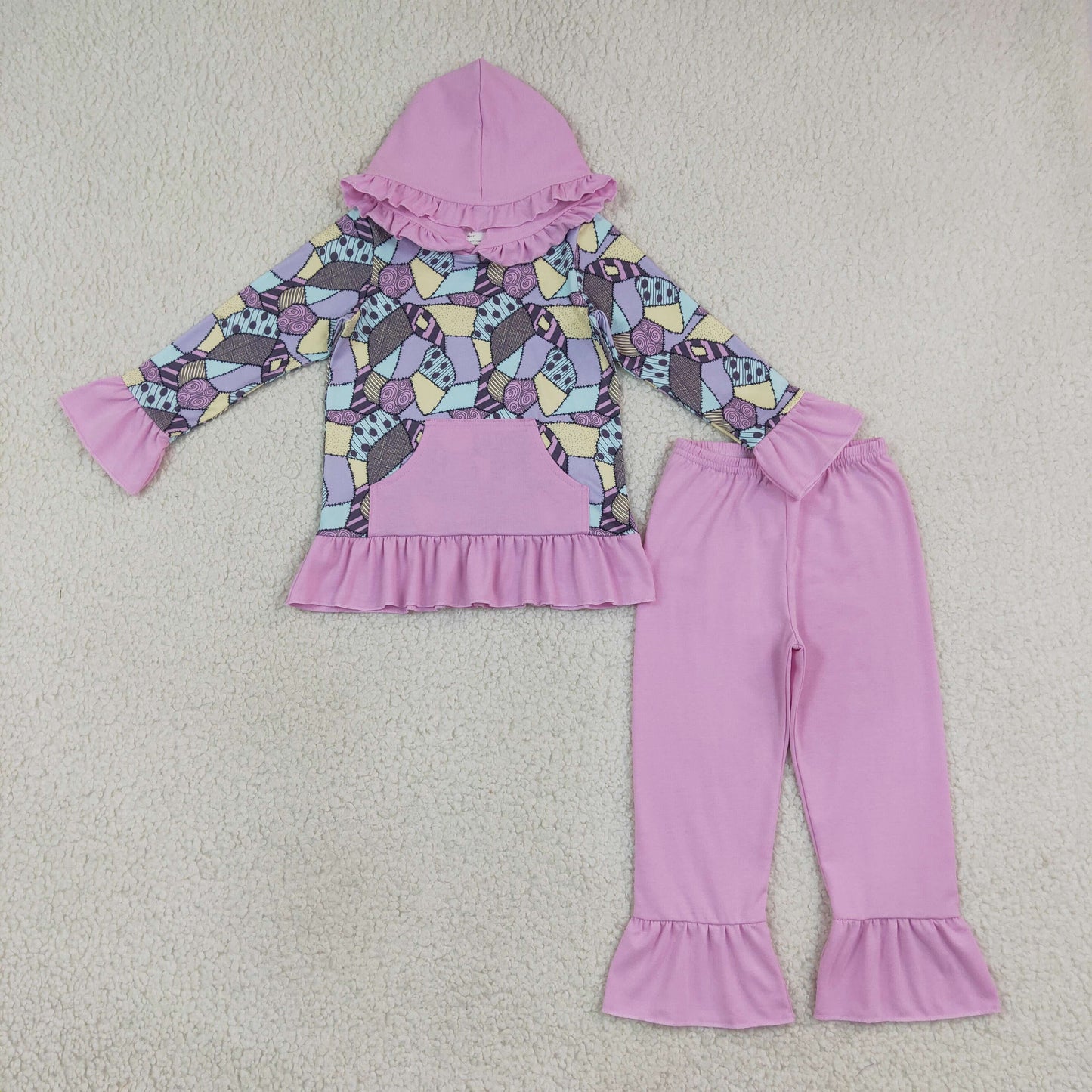 GLP3381 Halloween Purple Pocket Hoodie Long Sleeve Pants Girls Set
