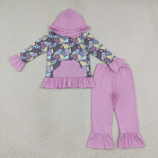 GLP3381 Halloween Purple Pocket Hoodie Long Sleeve Pants Girls Set