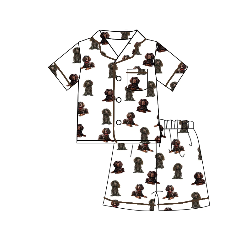 custom style black dog 3 short sleeve shorts kids pajamas