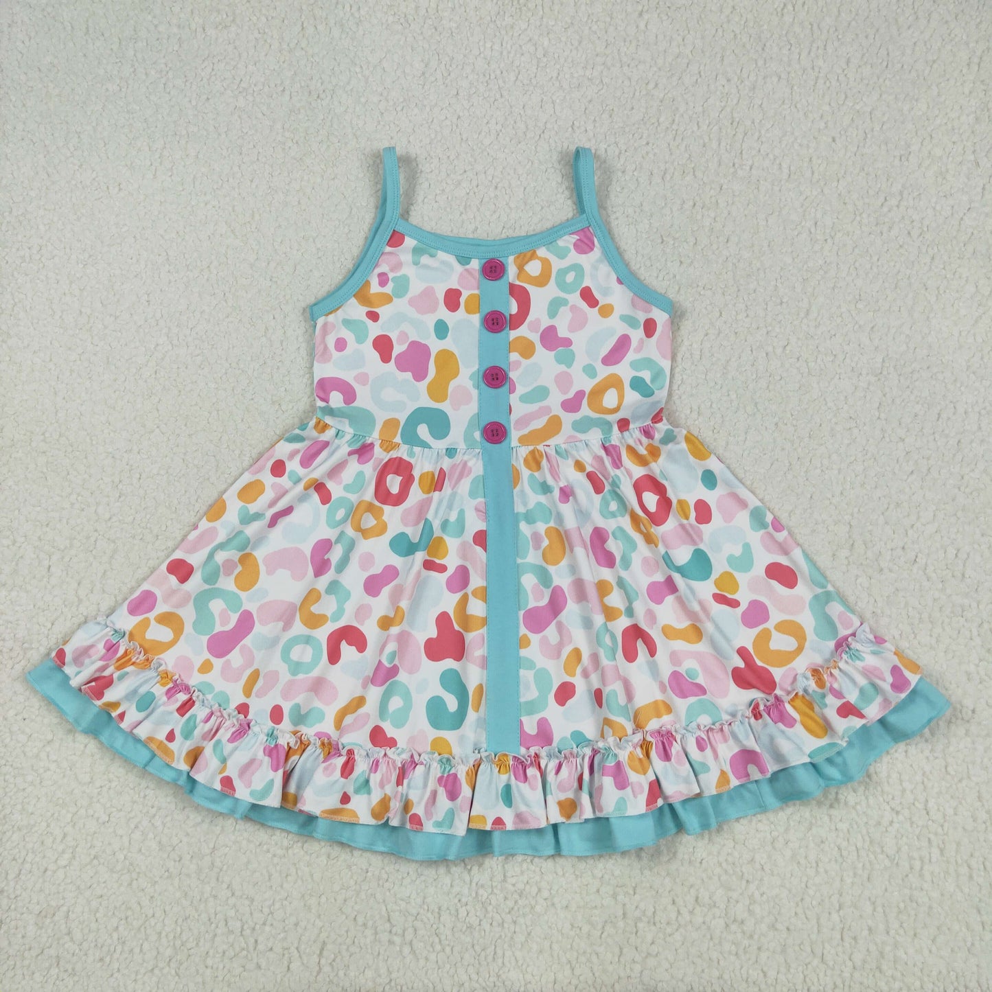 GSD2452 colorful leopard blue girls dress