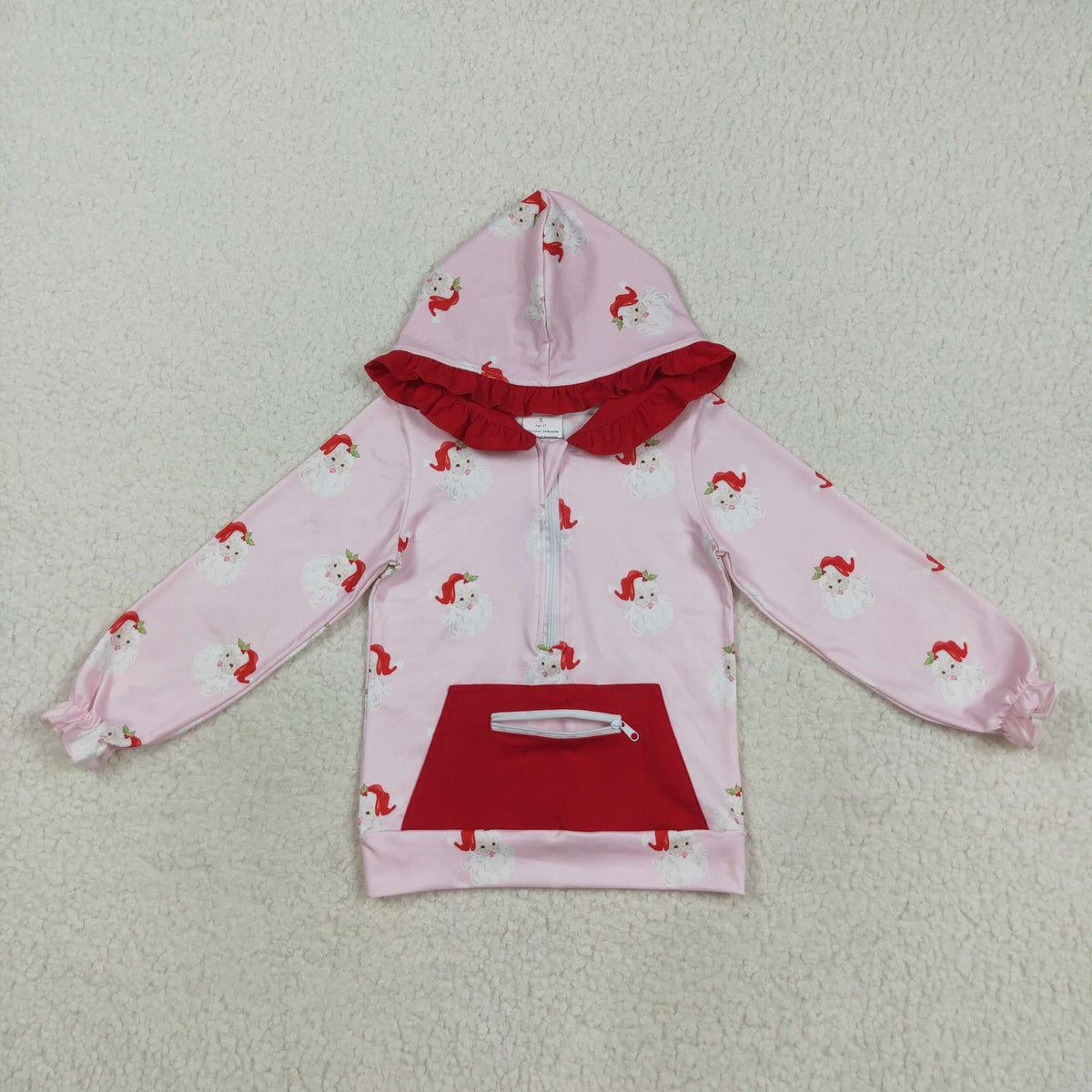 GT1047 Christmas Santa pocket pink long sleeve hoodie girls top
