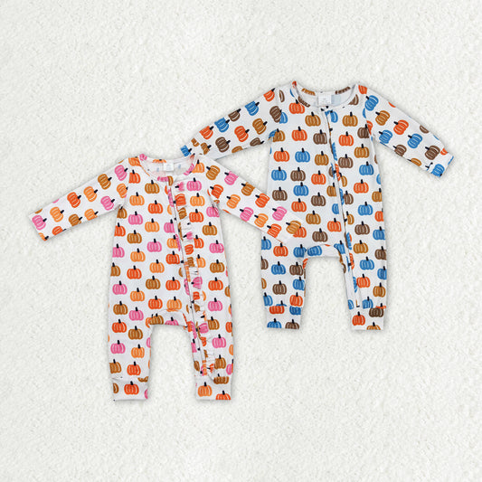 colorful Autumn pumpkin romper sibling clothes RTS