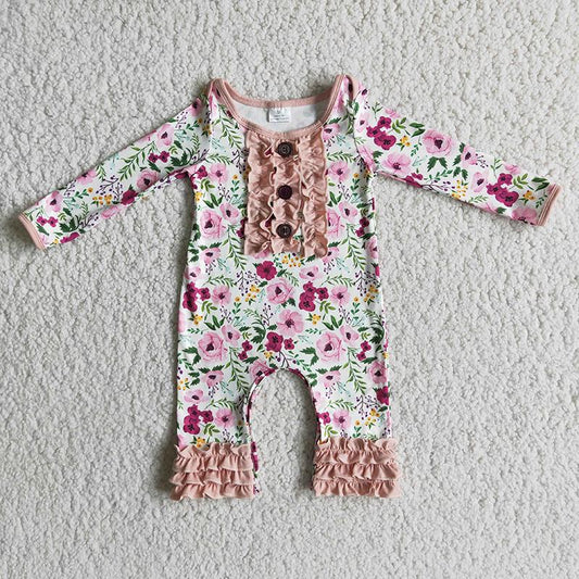 Pink Floral Print Cute Romper 6 A22-3