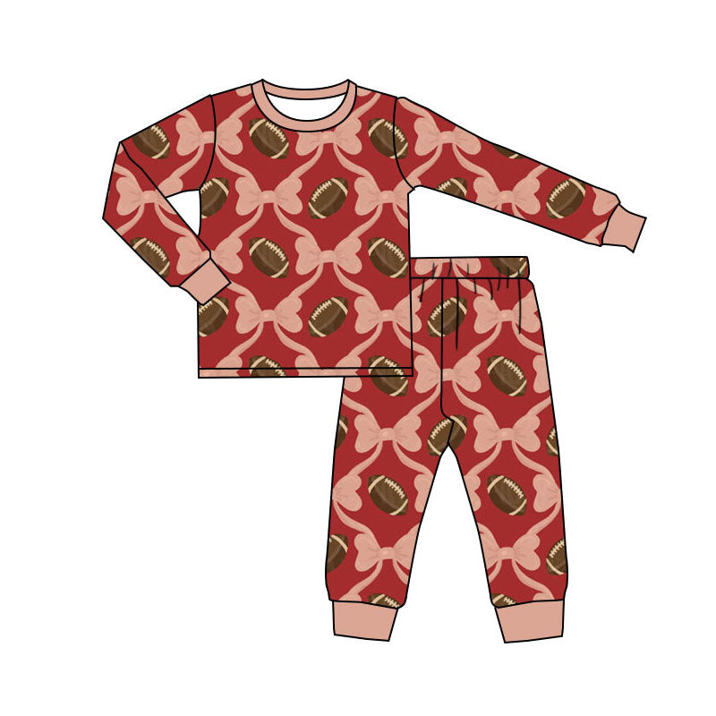 custom moq 5 football bows pink long sleeve girls girls pajamas