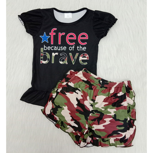 Summer Free Because Of The Brave Camo Print Girls Set