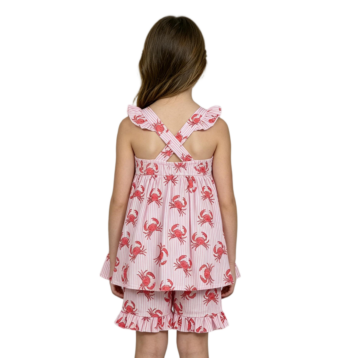 GSSO3066 Crab Pink Flutter Sleeve Shorts Girls Set