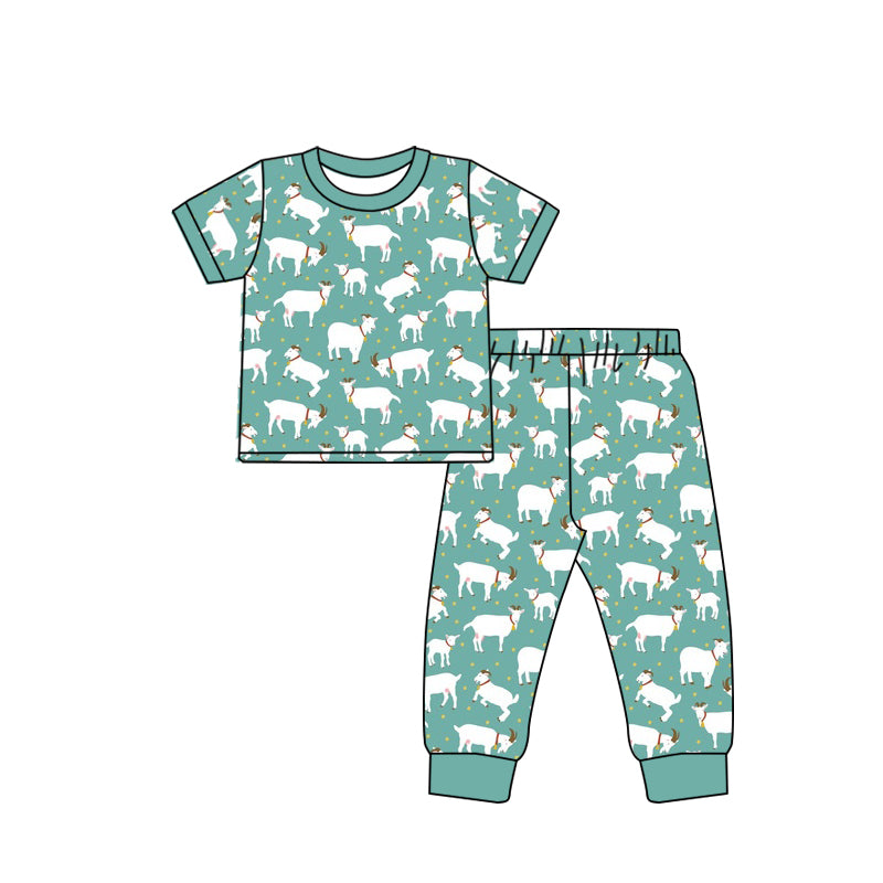 custom S sheep green cute short sleeve pants boys pajamas