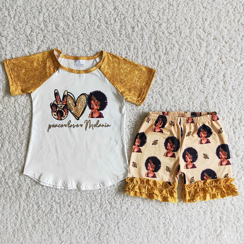 D6-14 Peace Love Black Girls Summer Kids Outfits