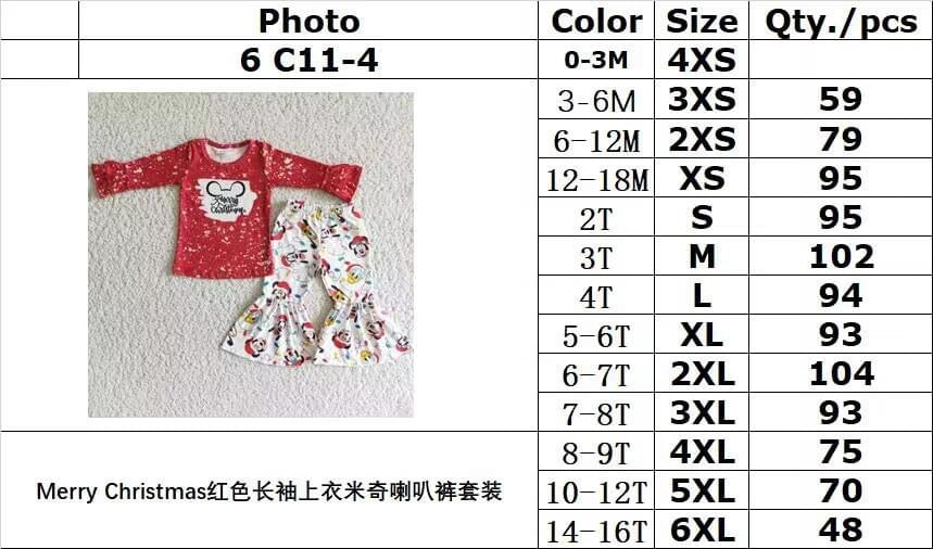 6 C11-4 Merry Christmas Red Long Sleeves Girls Set