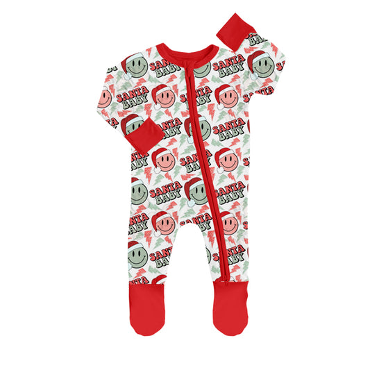 preorder LR0446 Christmas Santa Baby Smile Red Long Sleeves Kids Romper