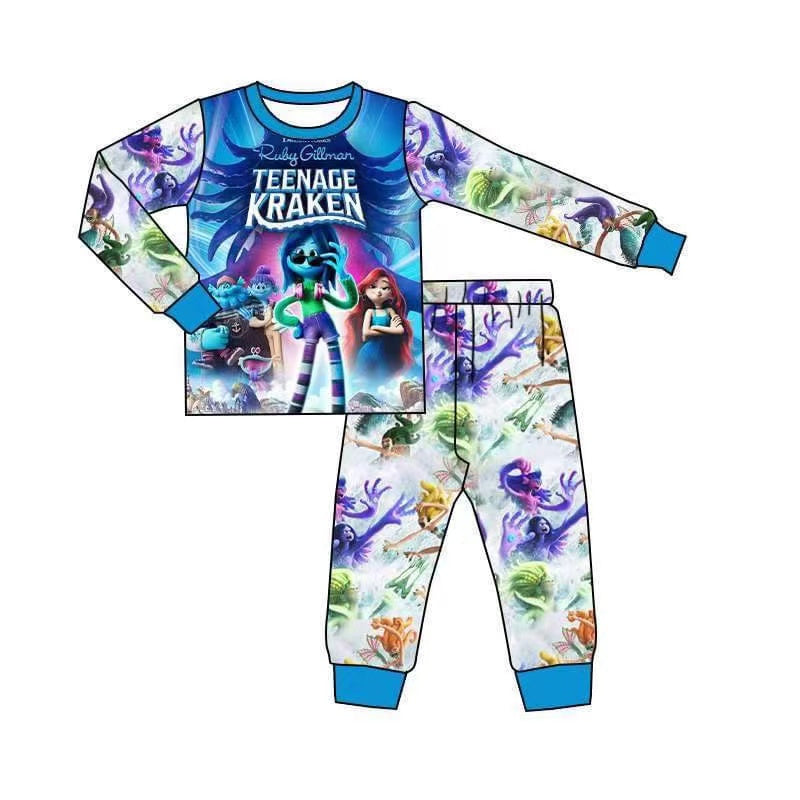 custom S 8.19 Cartoon girl blue long sleeve pants boys pajamas