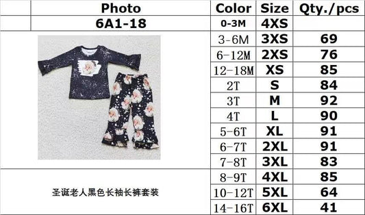 6A1-18 Merry Christmas Black Santa Claus Long Sleeves Girls Set