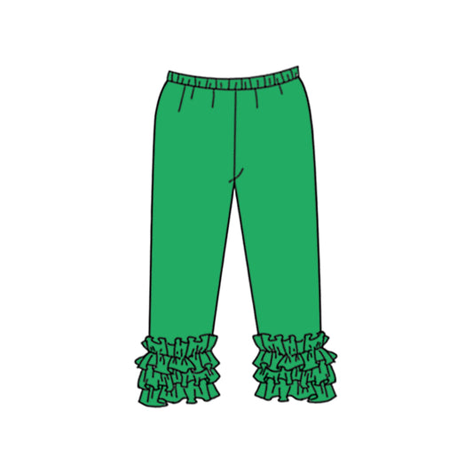 Custom style kelly green color ruffles girls pants