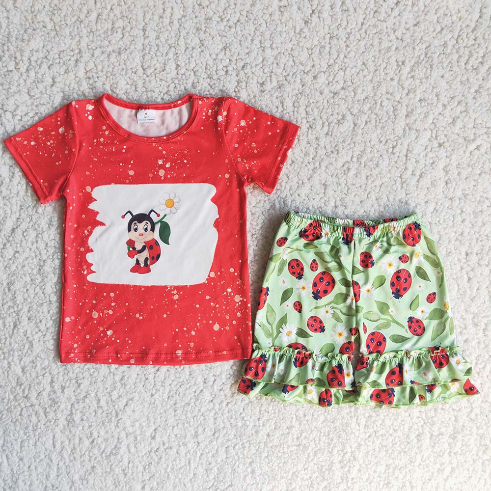 Ladybug Red Bleach Design Spring Girls Set