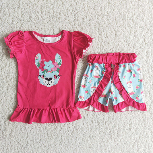 Llama Hot Pink Floral Print Summer Girls Outfits