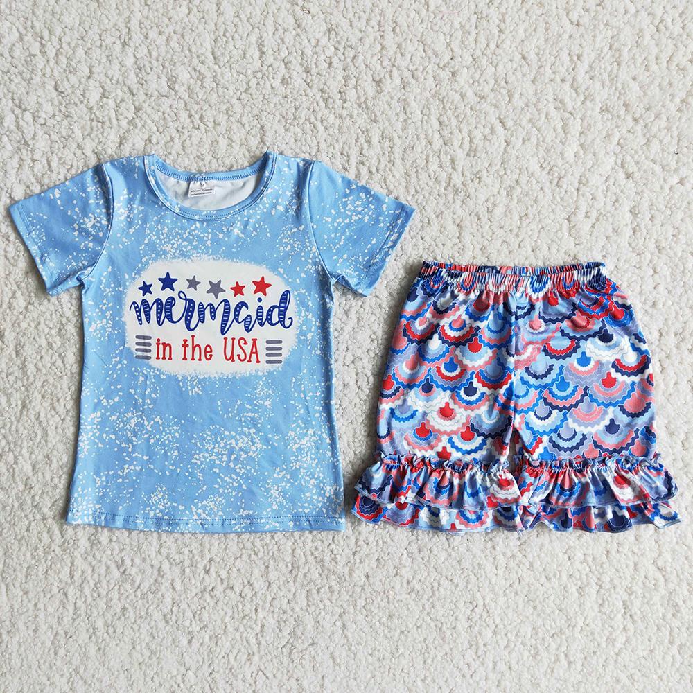 D13-19 4th Of July Mermaid In The Usa Bleach Design Girls Set