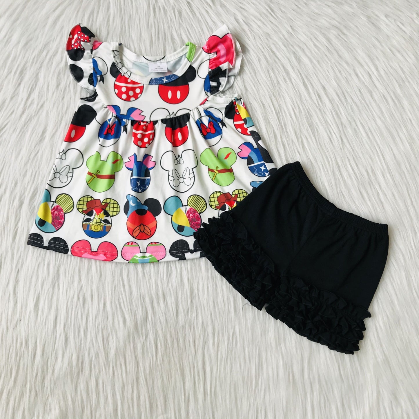 A11-16 Summer Cartoon Girls Black Shorts Kids Outfits