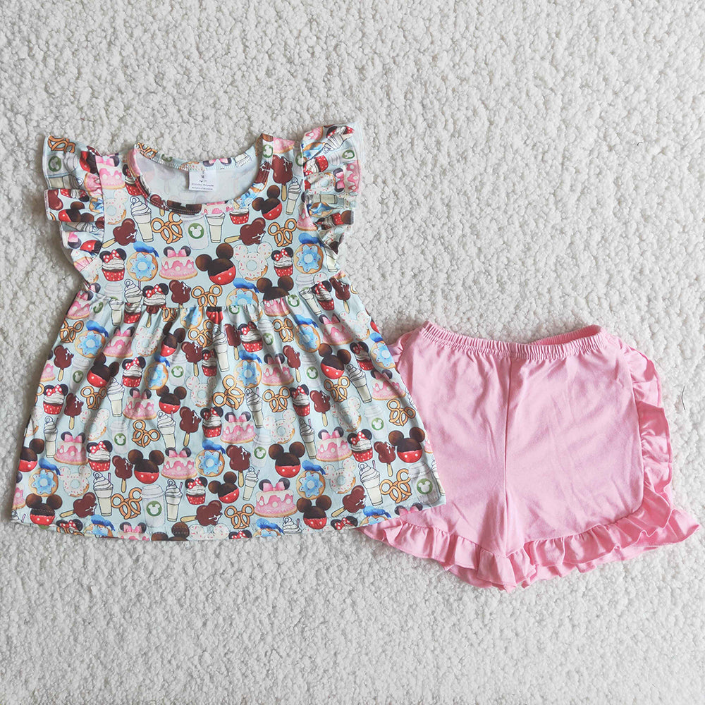 Cartoon Summer Girls Pink Shorts Kids Outfits