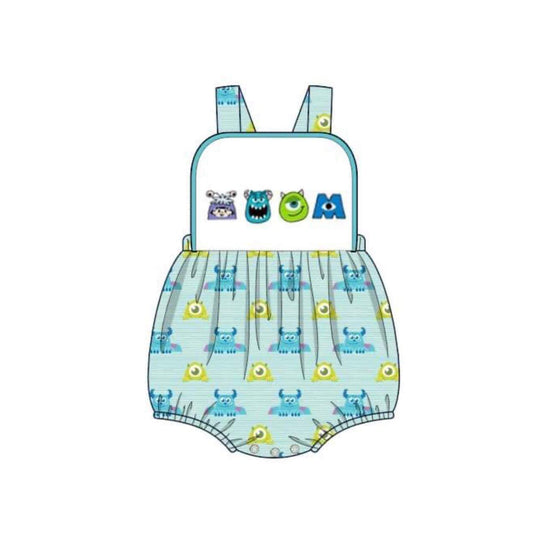 custom S cute monster sky blue sleeveless baby romper