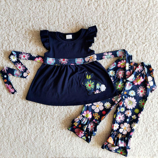 Easter Embroidery Rabbits Navy Floral Set