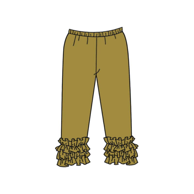 Custom style olive color ruffles girls pants