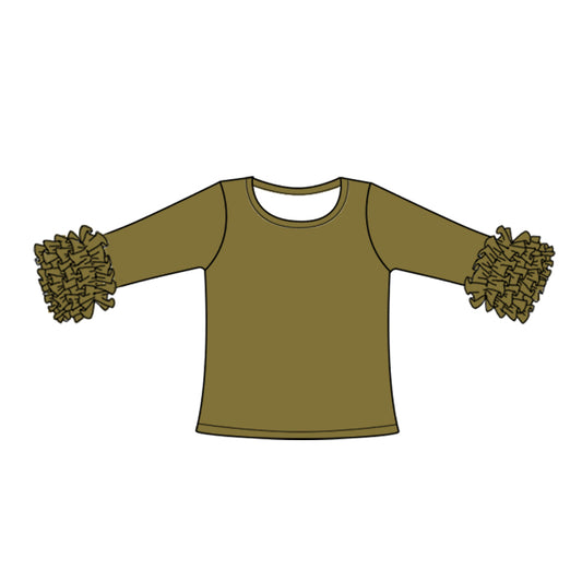 Custom style olive color ruffles girls top