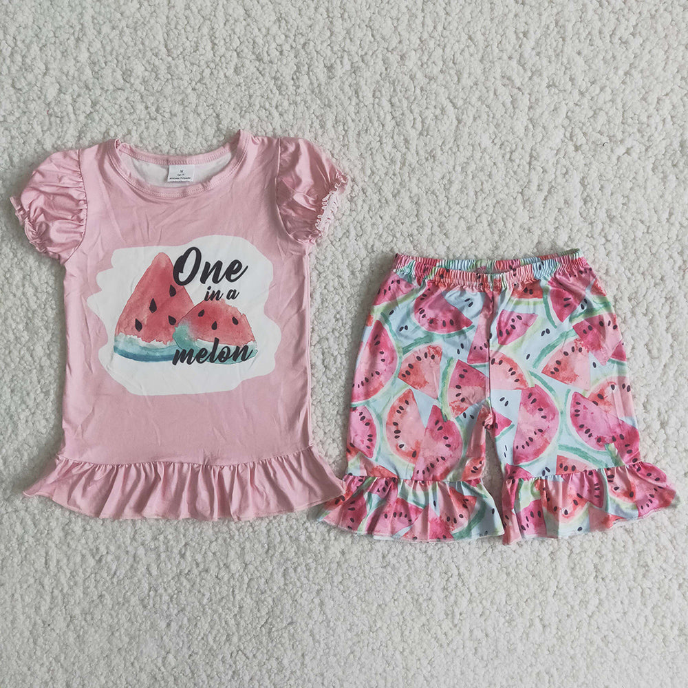 Pink Bleach Style Watermelon Summer Girls Set