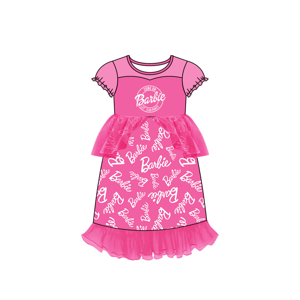 custom P2 Cartoon BA hot pink girls dress