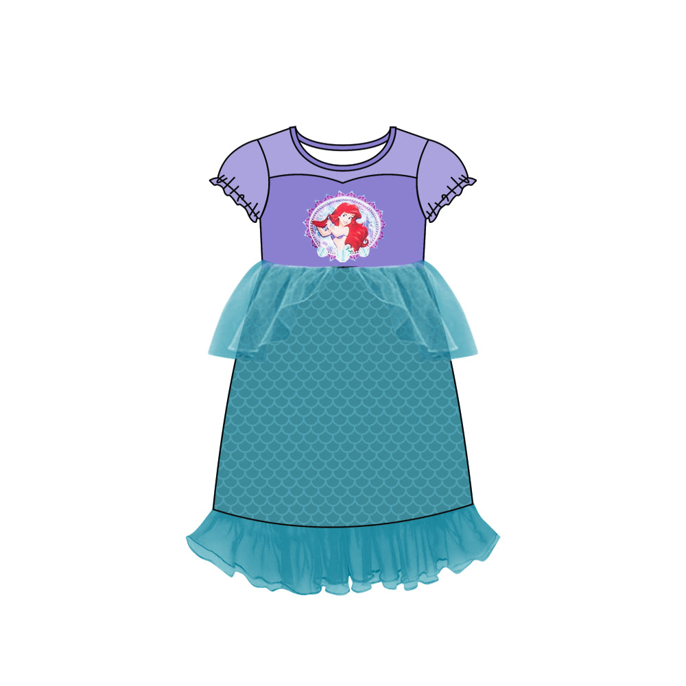 custom P5 Cartoon princess purple blue girls dress please order before 6th August