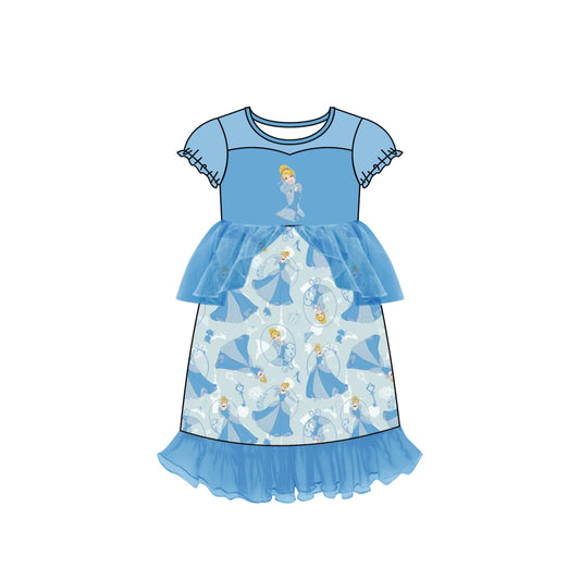 custom P7 Cartoon princess blue girls dress