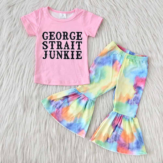 Pink George Strait Junkie Tie Dye Bell-Pants Girls Outfits