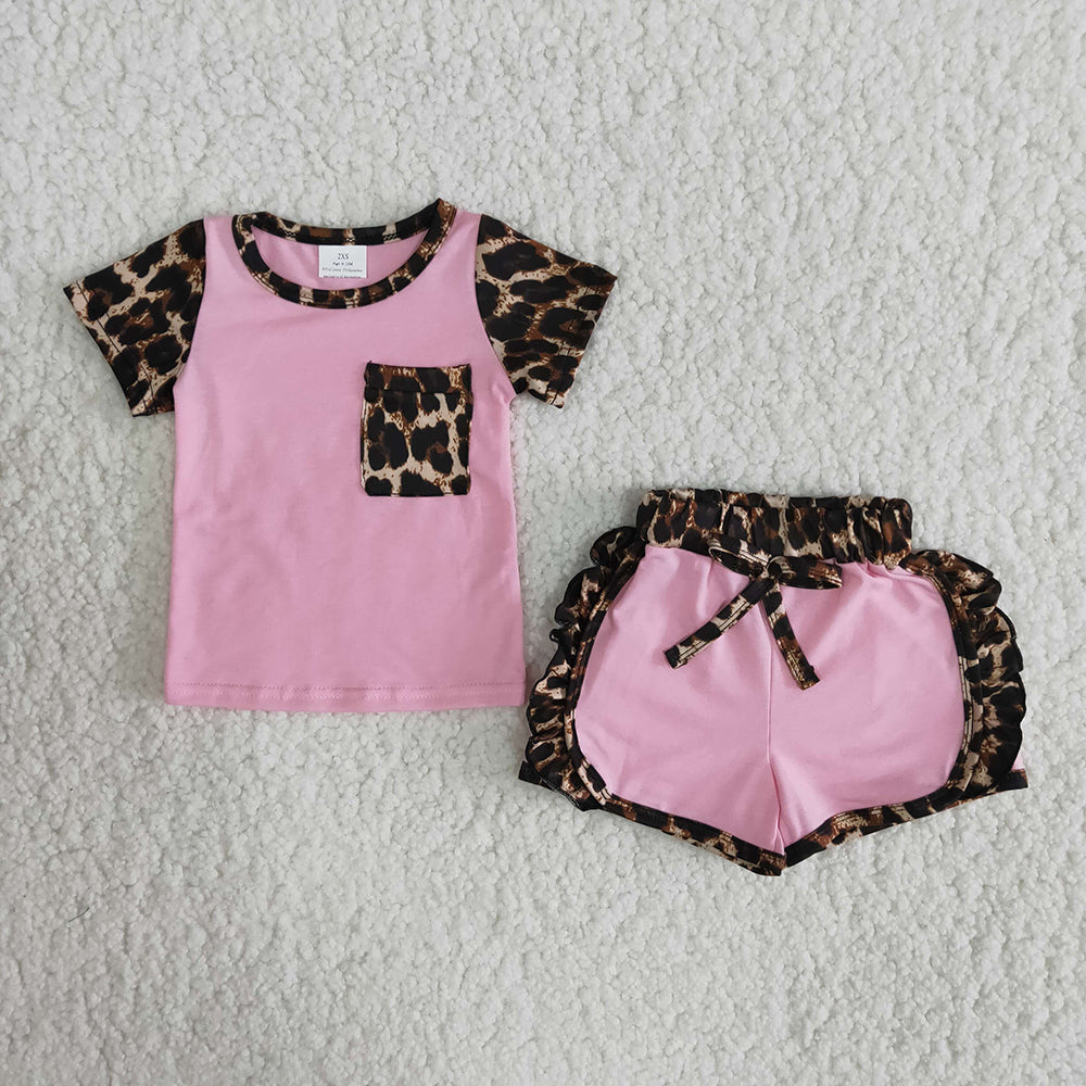 Pink Leopard Print Pocket Summer Sport Outfits