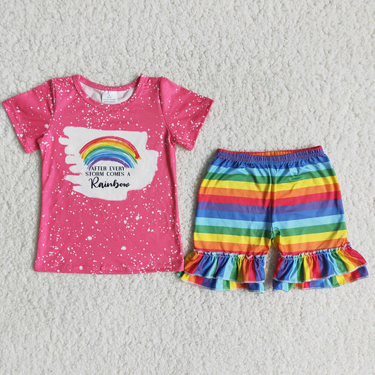 C9-3 Hot Pink Bleach Design Rainbow Summer Girls Set