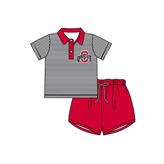 custom style OHIO STATE black striped short sleeve red shorts boys set