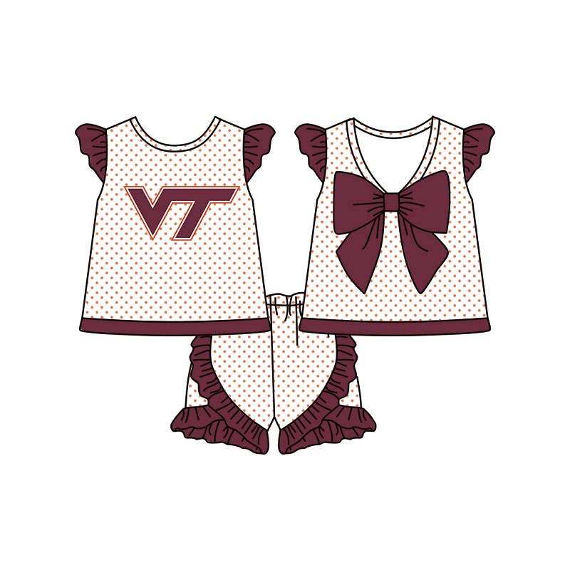 custom style VT maroon flutter sleeve maroon shorts girls set