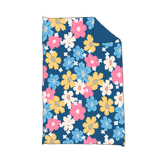 custom Colorful Flowers Blue Baby Blanket