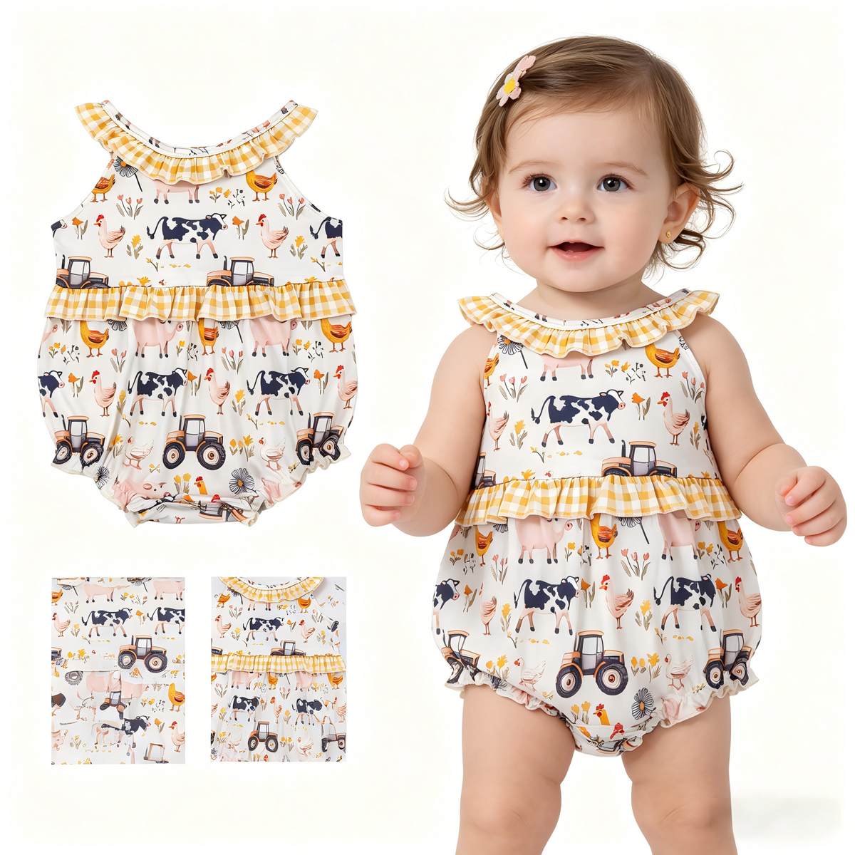 SR3848 Farm Chick Pig Tractor Girls Romper