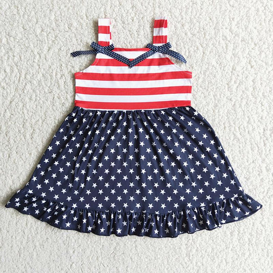 A17-12 4th Of July Stars Print Sleeveless Dress